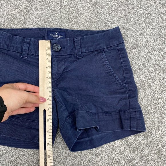 American Eagle Outfitters Midi Twill Short Womens Size 00 Stretch Dark Wash Navy - Picture 8 of 10